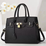 NNEDSZ Black Elegant PU Leather Handbag with Lock Decoration - Structured Tote Bag for Women