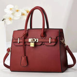 NNEDSZ Red Elegant PU Leather Handbag with Lock Decoration - Structured Tote Bag for Women