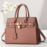 NNEDSZ Pink Elegant PU Leather Handbag with Lock Decoration - Structured Tote Bag for Women