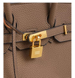 NNEDSZ Pink Elegant PU Leather Handbag with Lock Decoration - Structured Tote Bag for Women