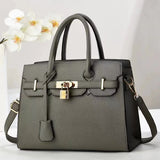 NNEDSZ Gray Elegant PU Leather Handbag with Lock Decoration - Structured Tote Bag for Women