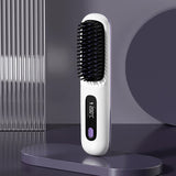 NNEDSZ White Wireless Hair Straightening Brush - Compact and Rechargeable Styling Tool