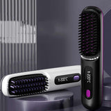 NNEDSZ White Wireless Hair Straightening Brush - Compact and Rechargeable Styling Tool