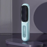 NNEDSZ Blue Wireless Hair Straightening Brush - Compact and Rechargeable Styling Tool