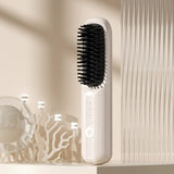 NNEDSZ Off-white Rechargeable Wireless Hair Straightening Brush - Sleek and Portable Styling Tool