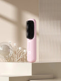 NNEDSZ Pink Rechargeable Wireless Hair Straightening Brush - Sleek and Portable Styling Tool