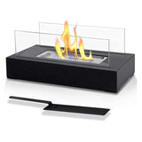 NNEDSZ Not removable Portable  Tabletop Bioethanol Fireplace - Black Rectangular Design with Glass Shields
