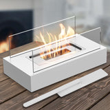 NNEDSZ Not removable Portable  Tabletop Bioethanol Fireplace - White Rectangular Design with Glass Shields