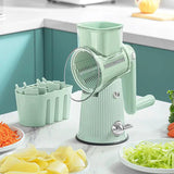 NNEDSZ Green Multifunctional Manual Rotary Vegetable Slicer with 10 Blades – Safe and Easy-to-Use