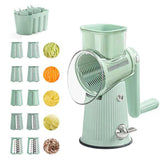 NNEDSZ Green Multifunctional Manual Rotary Vegetable Slicer with 10 Blades – Safe and Easy-to-Use