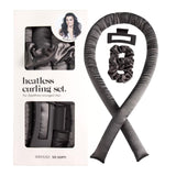 NNEDSZ 5PCS Gray Heatless Hair Curling Set with Scrunchie and Hair Clip - Silk Curling Ribbon