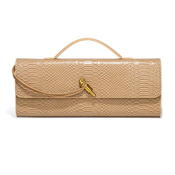 NNEDSZ Apricot Elegant PU Leather Clutch Bag with Snake Print Design - Multi-color Options
