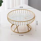 NNEDSZ Elegant Iron Art Glass Serving Tray（White Glass) – Round Design with Gold Finish