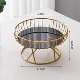 NNEDSZ Elegant Iron Art Glass Serving Tray(Black Glass) - Round Design with Gold Finish