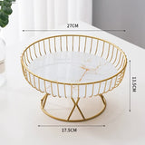 NNEDSZ Elegant Iron Art Glass Serving Tray(White Glass) - Round Design with Gold Finish 27*13.5*17.5cm