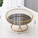 NNEDSZ Elegant Iron Art Glass Serving Tray(Black Glass) -Round Design with Gold Finish 27*13.5*17.5cm