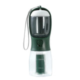 NNEDSZ Green 3-in-1 Portable Pet Water Bottle with Food Storage and Waste Bag Dispenser - 300mL Capacity