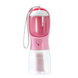 NNEDSZ Pink 3-in-1 Portable Pet Water Bottle with Food Storage and Waste Bag Dispenser - 300mL Capacity