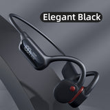 NNEDSZ Black Waterproof Bone Conduction Bluetooth Headset - 32GB Memory, Lightweight & Durable for Sports