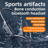 NNEDSZ White Waterproof Bone Conduction Bluetooth Headset - 32GB Memory, Lightweight & Durable for Sports