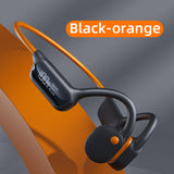 NNEDSZ Black-orange Waterproof Bone Conduction Bluetooth Headset - 32GB Memory, Lightweight & Durable for Sports