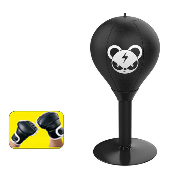 NNEDSZ Adjustable Desktop Punching Speed Ball - Durable PU Leather, Stable Base (Bear pattern and Half Finger Boxing Gloves)