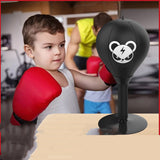 NNEDSZ Adjustable Desktop Punching Speed Ball - Durable PU Leather, Stable Base (Bear pattern and Kids Boxing Gloves)