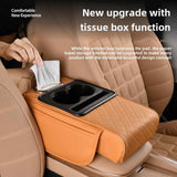 NNEDSZ GT-6 No embroidery Black ,Multifunctional Car Armrest Storage Box Cushion - Universal Fit with Cup Holder and Tissue Dispenser