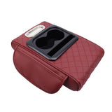 NNEDSZ GT-6 Embroidery Wine Red ,Multifunctional Car Armrest Storage Box Cushion - Universal Fit with Cup Holder and Tissue Dispenser