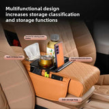 NNEDSZ GT-6 Embroidery Wine Red ,Multifunctional Car Armrest Storage Box Cushion - Universal Fit with Cup Holder and Tissue Dispenser