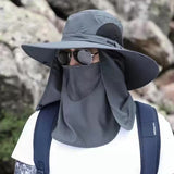 NNEDSZ Dark Gray Outdoor UV Protection Sun Hat with Detachable Face and Neck Flap - Wide Brim, Breathable, and Lightweight