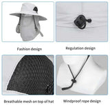 NNEDSZ Dark Gray Outdoor UV Protection Sun Hat with Detachable Face and Neck Flap - Wide Brim, Breathable, and Lightweight