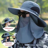NNEDSZ Dark Gray Outdoor UV Protection Sun Hat with Detachable Face and Neck Flap - Wide Brim, Breathable, and Lightweight