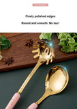 NNEDSZ Dark Green Gold Stainless Steel Kitchen Utensil Set - 7-Piece Golden Cooking Tools with Stand