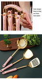 NNEDSZ Black Gold Stainless Steel Kitchen Utensil Set - 7-Piece Golden Cooking Tools with Stand