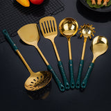 NNEDSZ Pink Gold Stainless Steel Kitchen Utensil Set - 7-Piece Golden Cooking Tools with Stand