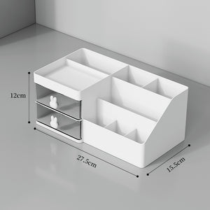 NNEDSZ White Drawer-Style Cosmetic Organizer – Multifunctional Jewelry Storage Box for Desk - Minimalist Desk Organizer for Students