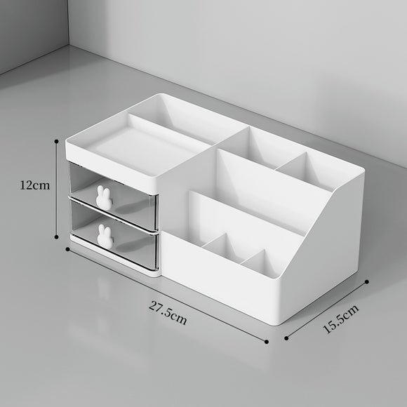 NNEDSZ White Drawer-Style Cosmetic Organizer – Multifunctional Jewelry Storage Box for Desk - Minimalist Desk Organizer for Students