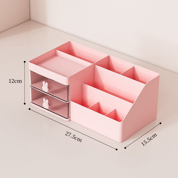 NNEDSZ Pink Drawer-Style Cosmetic Organizer - Multifunctional Jewelry Storage Box for Desk - Minimalist Desk Organizer for Students