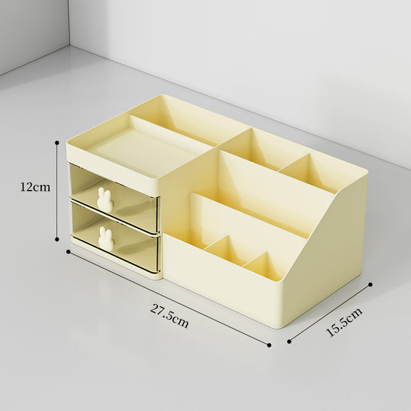 NNEDSZ Yellow Drawer-Style Cosmetic Organizer - Multifunctional Jewelry Storage Box for Desk - Minimalist Desk Organizer for Students
