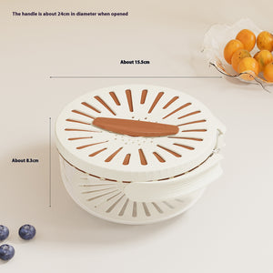 NNEDSZ 2PCS Brown Double-Layer Fruit and Vegetable Drain Basket - Multifunctional Collapsible Kitchen Strainer with Handle for Washing and Storage