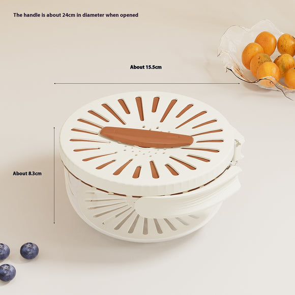 NNEDSZ 2PCS Brown Double-Layer Fruit and Vegetable Drain Basket - Multifunctional Collapsible Kitchen Strainer with Handle for Washing and Storage