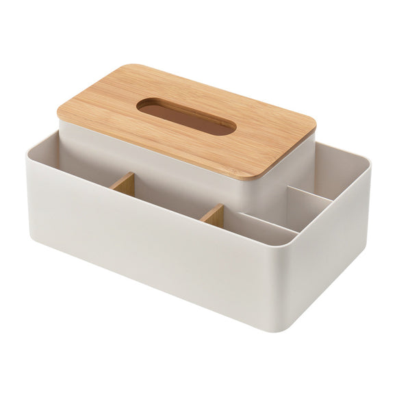 NNEDSZ Apricot Multifunctional Tissue Box Organizer - Bamboo Lid with Dividers for Desktop Storage