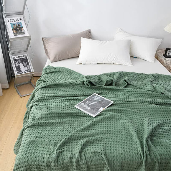 NNEDSZ Cotton Waffle Blanket - Air Conditioning Blanket/Throw/Summer Quilt, 200*230cm,Green