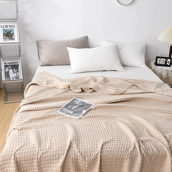 NNEDSZ Cotton Waffle Blanket - Air Conditioning Blanket/Throw/Summer Quilt, 200*230cm,Khaki