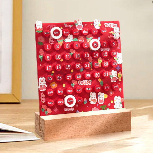 NNEDSZ Red DIY Ring Perpetual Calendar - Creative Acrylic Desktop Calendar with Adjustable Rings