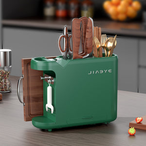 NNEDSZ Green Multifunctional Kitchen Knife Rack - Storage Organizer with Built-in Knife Sharpener, for Knives, Chopsticks, Cutting Boards, and Pot Lids