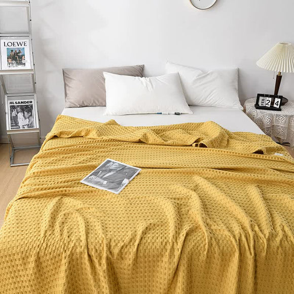 NNEDSZ Cotton Waffle Blanket - Air Conditioning Blanket/Throw/Summer Quilt, 200*230cm,Yellow