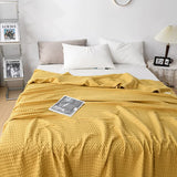 NNEDSZ Cotton Waffle Blanket - Air Conditioning Blanket/Throw/Summer Quilt, 200*230cm,Yellow