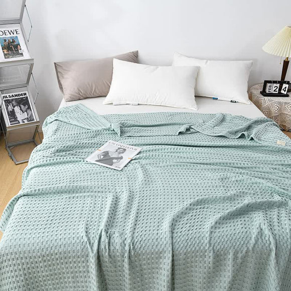 NNEDSZ Cotton Waffle Blanket - Air Conditioning Blanket/Throw/Summer Quilt, 200*230cm,Light Green